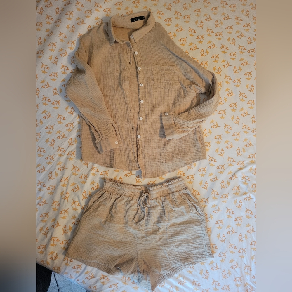 Women's Beige Button Down Shirt